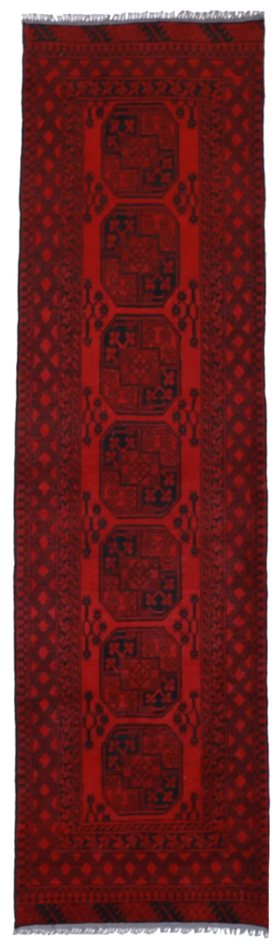 W 2.7 L 9.9 Turkish Runner 100% Wool Hand-Woven Geometric Design - 50913