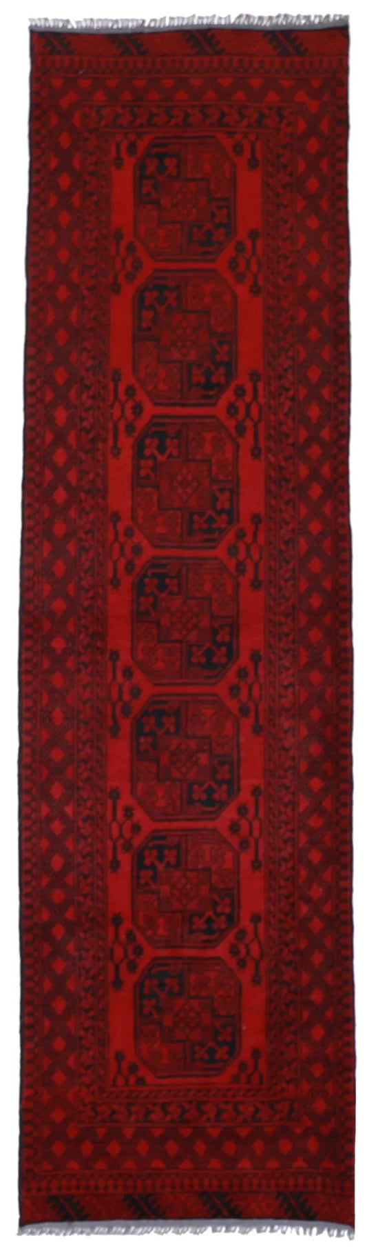 W 2.7 L 9.9 Turkish Runner 100% Wool Hand-Woven Geometric Design - 50913