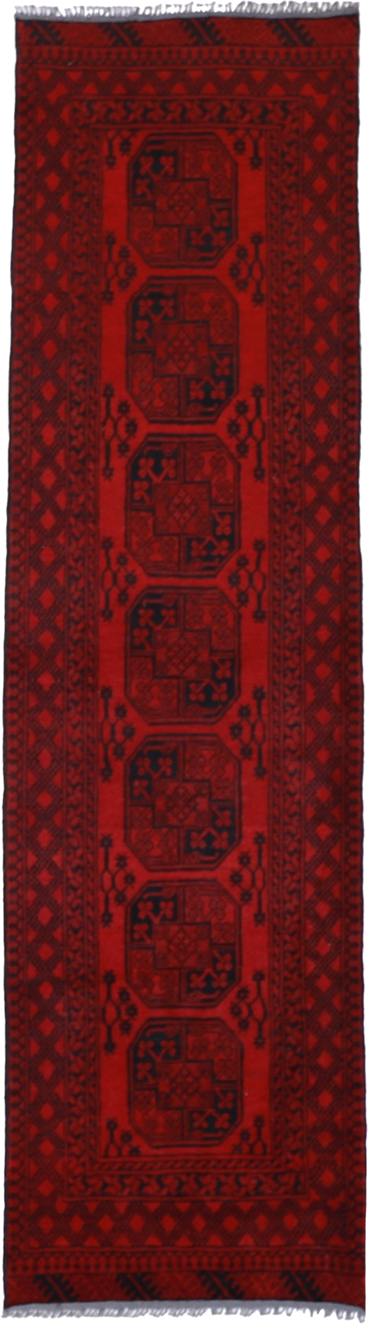 W 2.7 - L 9.9 Turkish Runner 100% Wool Hand-Woven Geometric Design - 50913