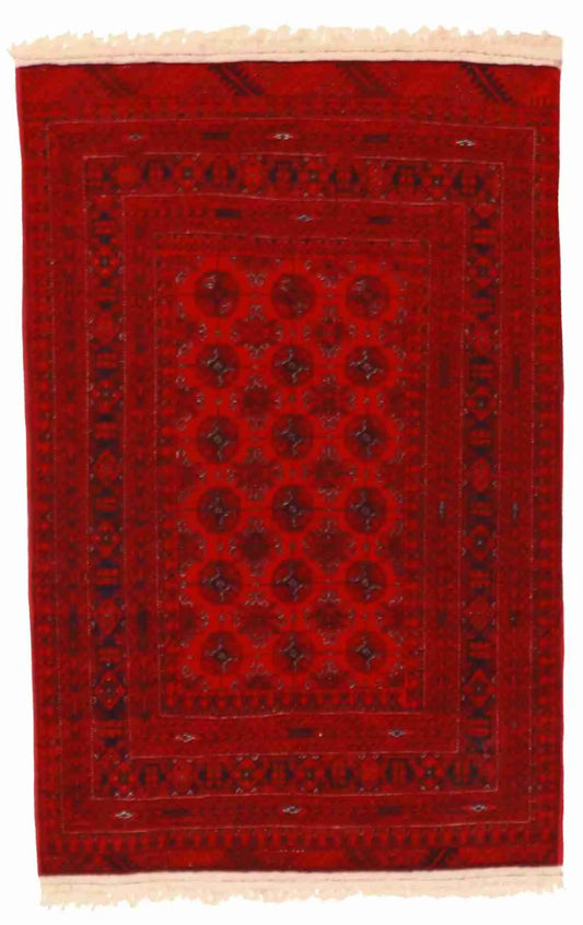 W 2.7 - L 4 - Turkamen Wool Geometric Rectangle - Finest Hand-Knotted Quality Wool - 50921