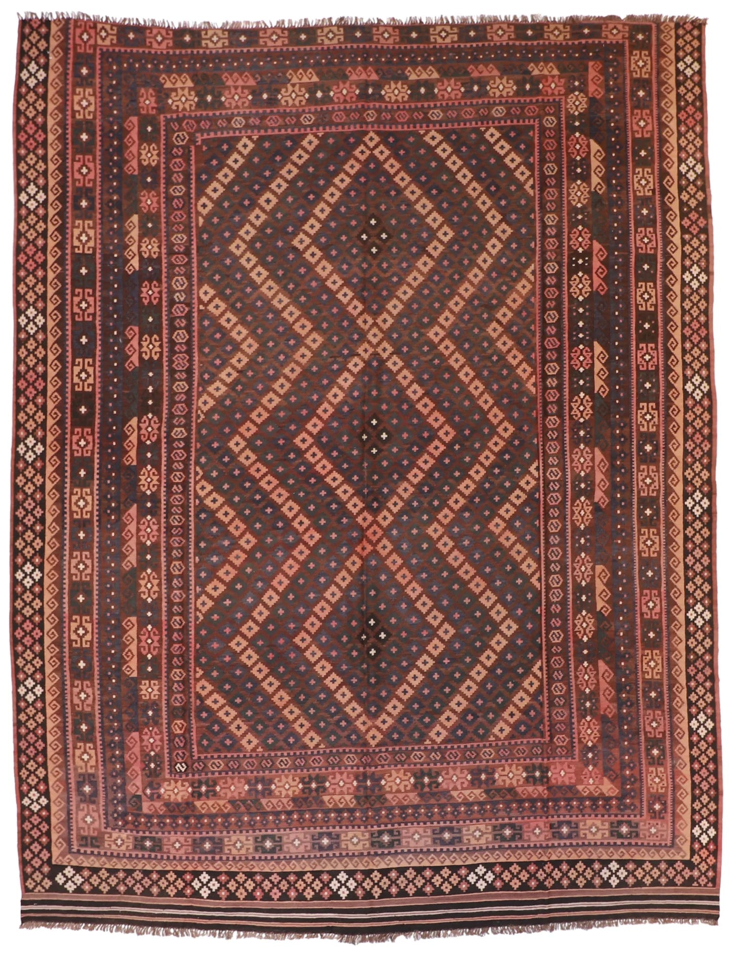9.9 x 12.5 - Kilim Wool Geometric Rectangle - Finest Hand-Knotted Quality Wool — 50936