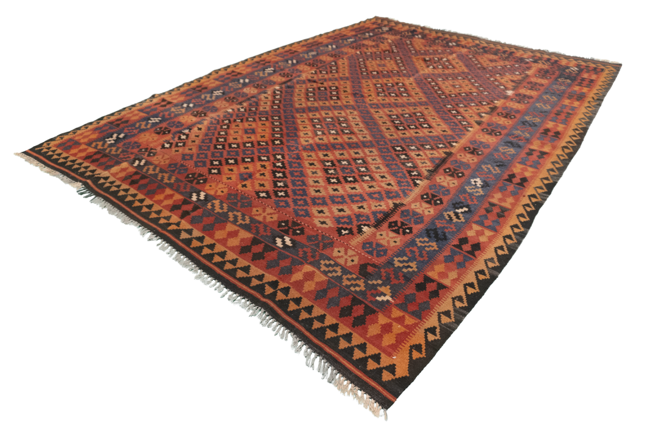 W 6.11 L 9.11 Kilim 100% Wool Hand-Woven Geometric Design - 50944