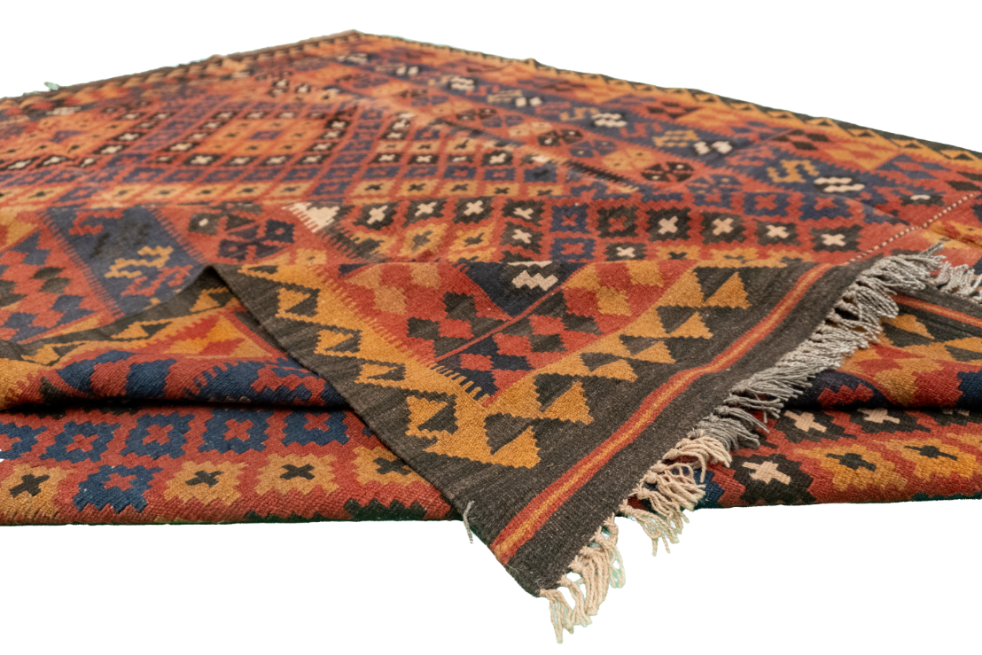 W 6.11 L 9.11 Kilim 100% Wool Hand-Woven Geometric Design - 50944