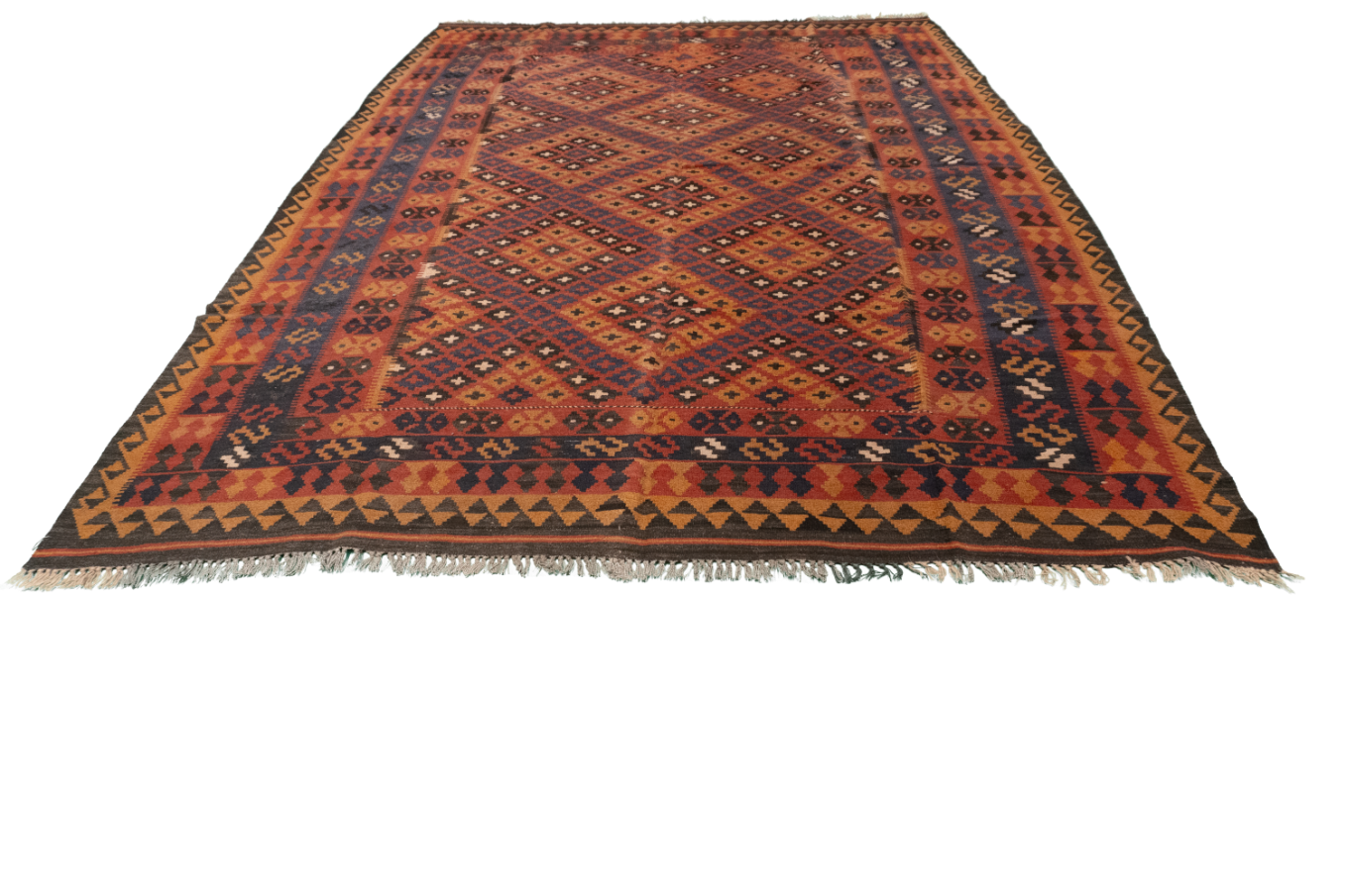 W 6.11 L 9.11 Kilim 100% Wool Hand-Woven Geometric Design - 50944