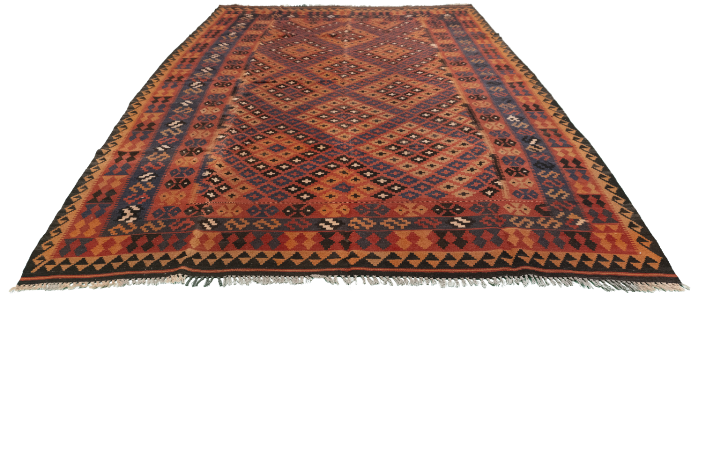 W 6.11 L 9.11 Kilim 100% Wool Hand-Woven Geometric Design - 50944