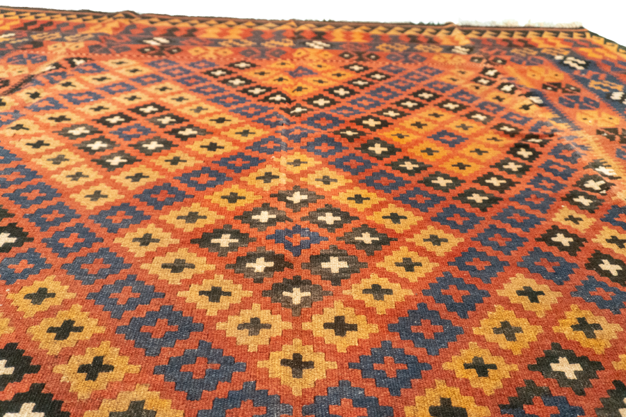 W 6.11 L 9.11 Kilim 100% Wool Hand-Woven Geometric Design - 50944