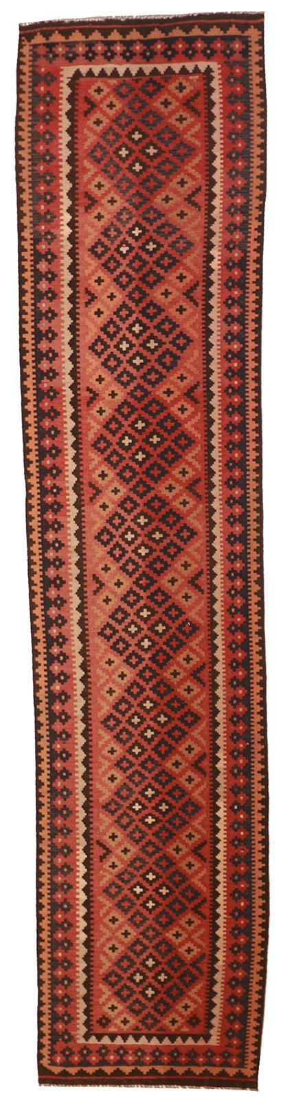 2.6 x 12.7 Runner - Kilim Wool Geometric Rectangle - Hand Knotted Rug — 51044