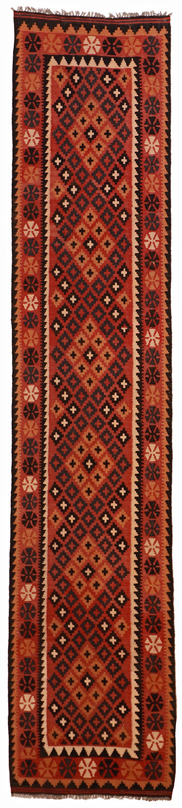 2.7x12.7 Runner - Kilim Wool Geometric Rectangle - Hand Knotted Rug — 51057