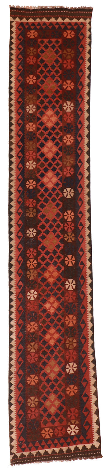 2.4 x 12.10 Runner - Kilim Wool Geometric Rectangle - Hand Knotted Rug — 51060