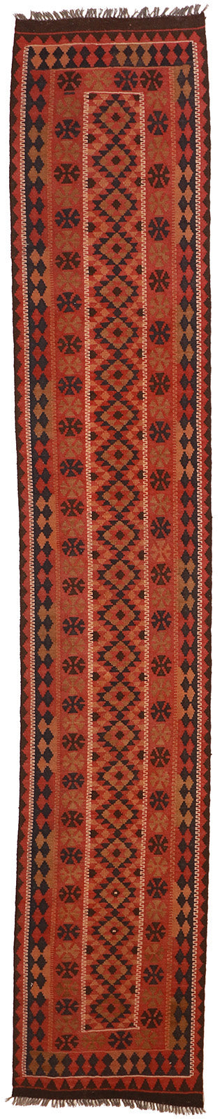 2.3 x 12.11 - Runner - Kilim Wool Geometric Rectangle - Hand Knotted Rug — 51063