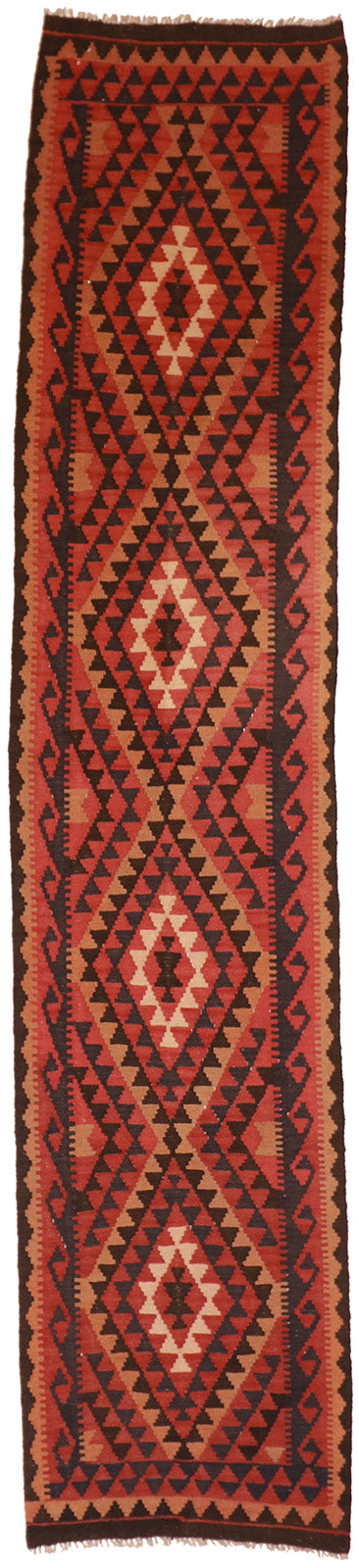 2'7"x12'7" Runner - Kilim Wool Geometric Rectangle - Hand Knotted Rug — 51064