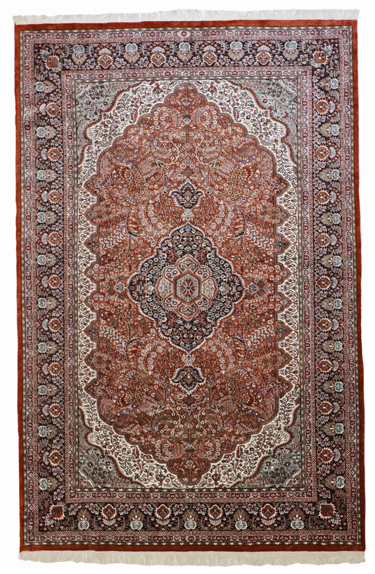 6x9 - Mashad Silk Floral Rectangle - Hand Knotted Rug — 51253