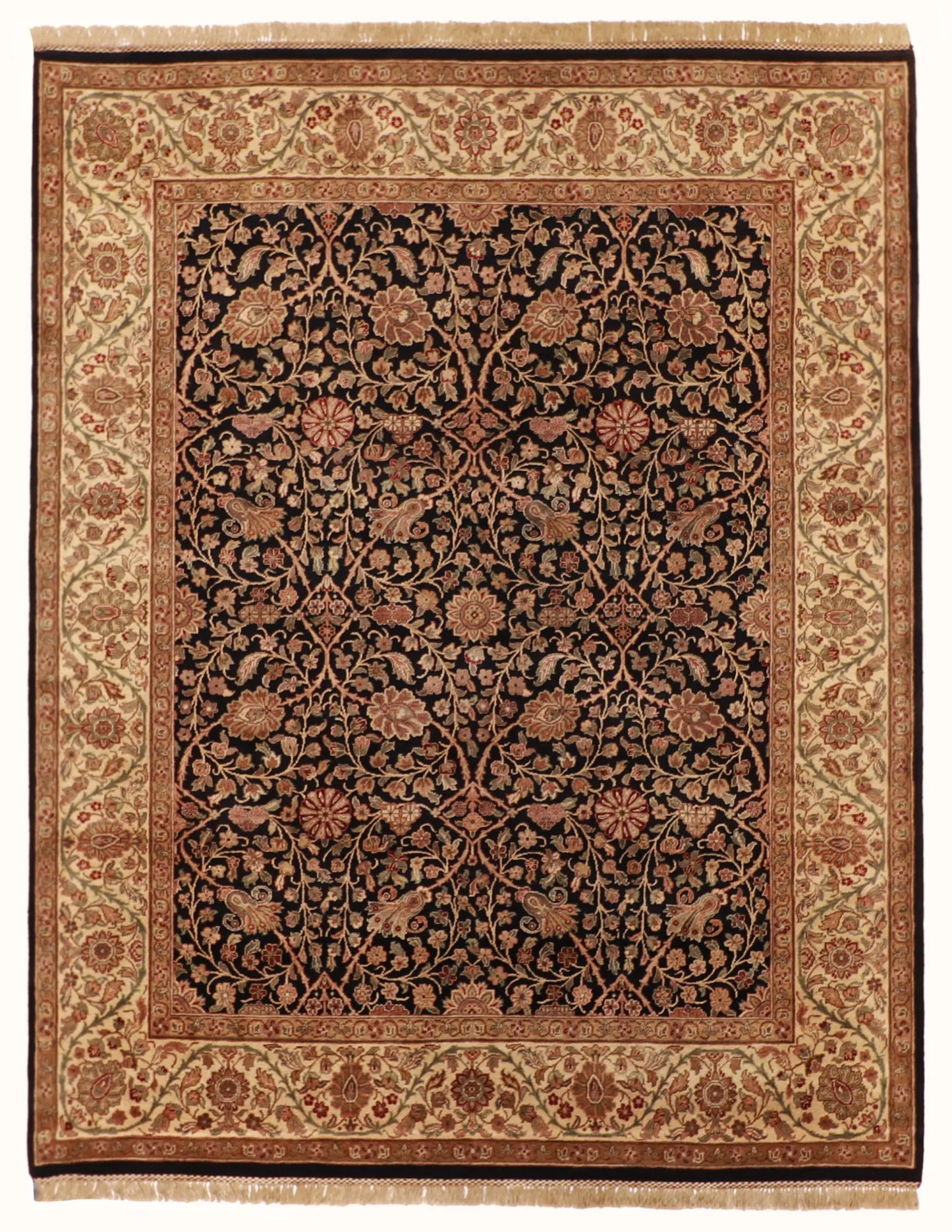 W 8.1 L 10.3 Sh Abbas 100% Wool Hand-Woven Floral Design - 51285