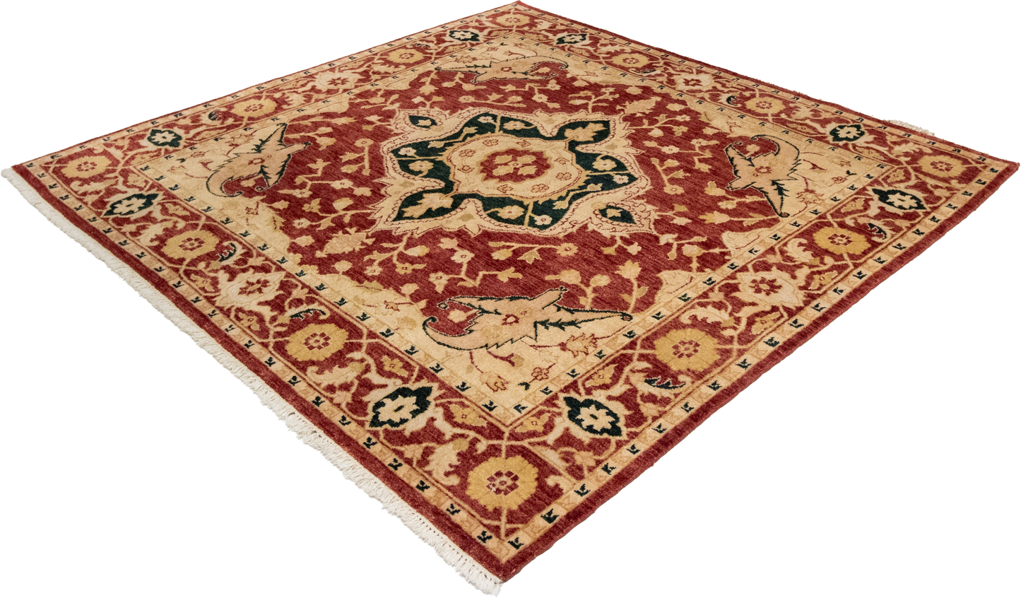 W 6.5 L 6.5 Serapie 100% Wool Hand-Woven Geometric Medalion Design - 51316