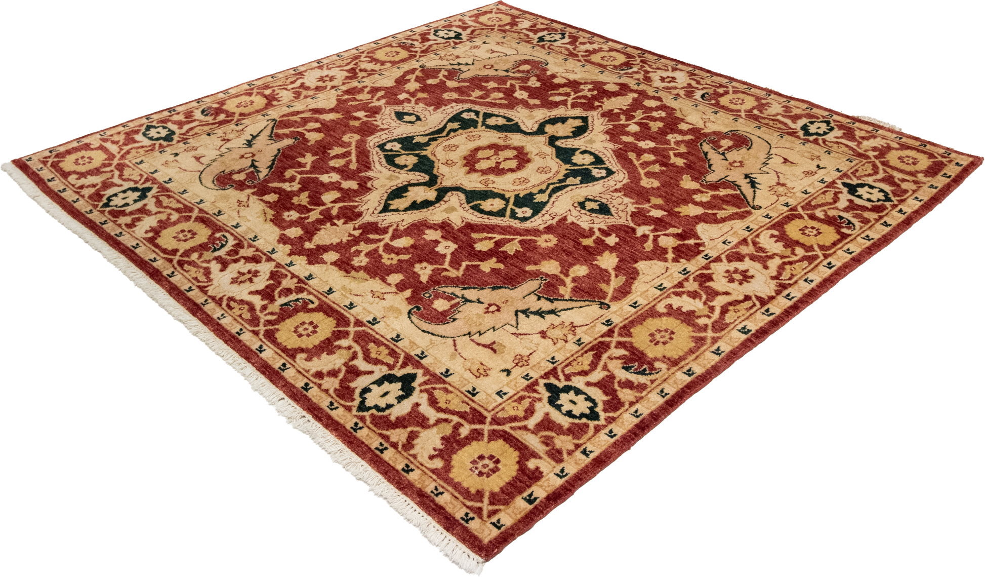 W 6.5 L 6.5 Serapie 100% Wool Hand-Woven Geometric Medalion Design - 51316