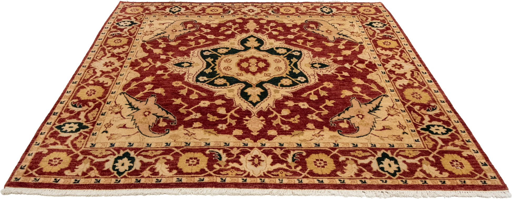 W 6.5 L 6.5 Serapie 100% Wool Hand-Woven Geometric Medalion Design - 51316