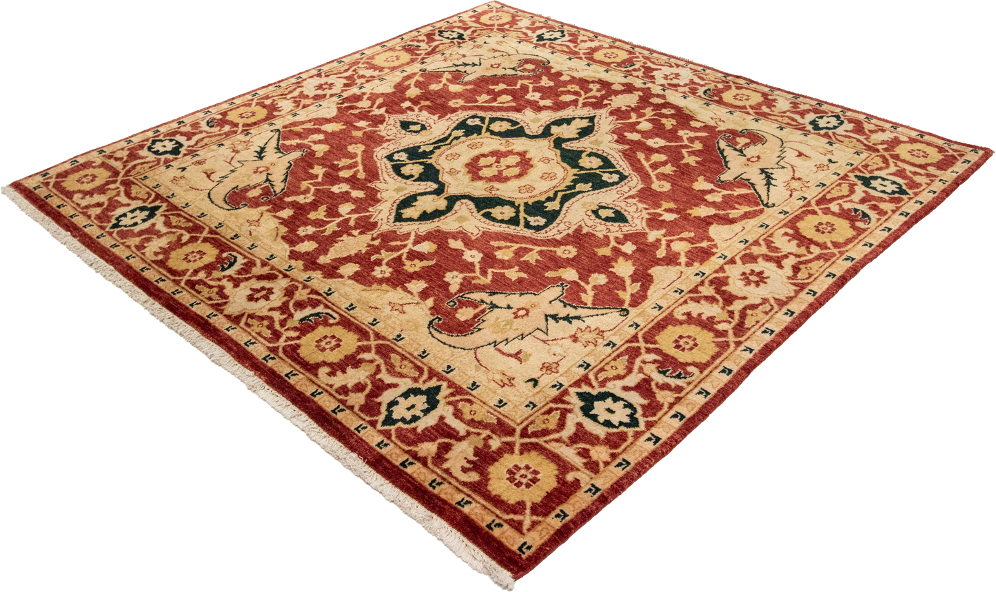 W 6.5 L 6.5 Serapie 100% Wool Hand-Woven Geometric Medalion Design - 51316