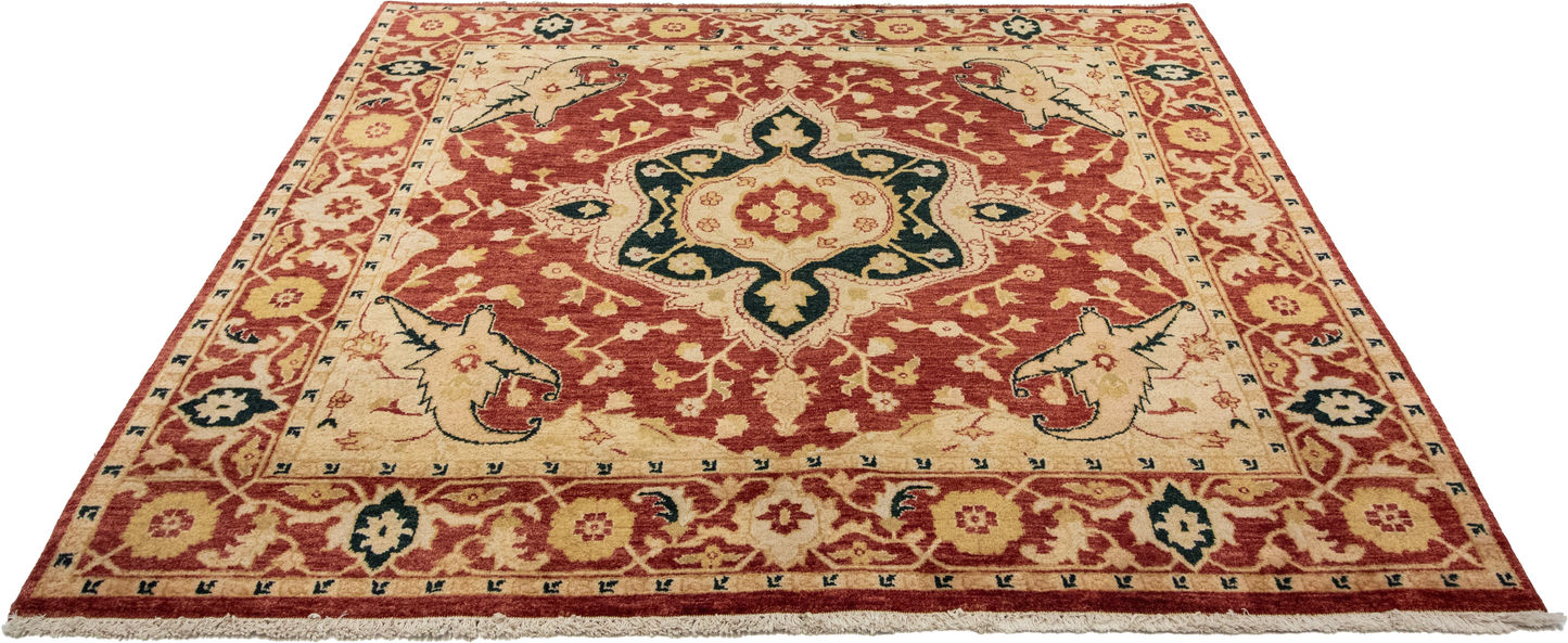 W 6.5 L 6.5 Serapie 100% Wool Hand-Woven Geometric Medalion Design - 51316