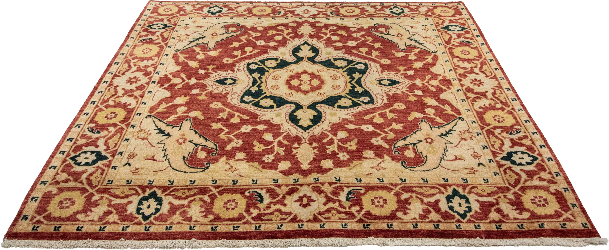 W 6.5 L 6.5 Serapie 100% Wool Hand-Woven Geometric Medalion Design - 51316