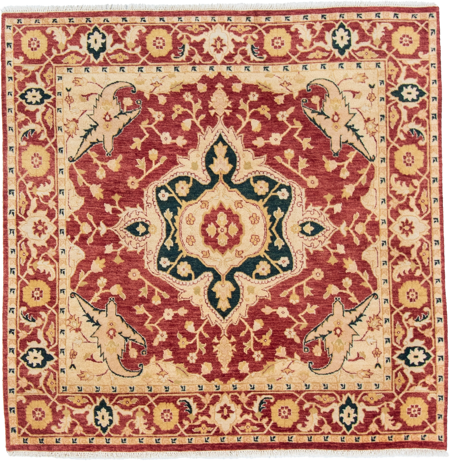 W 6.5 L 6.5 Serapie 100% Wool Hand-Woven Geometric Medalion Design - 51316