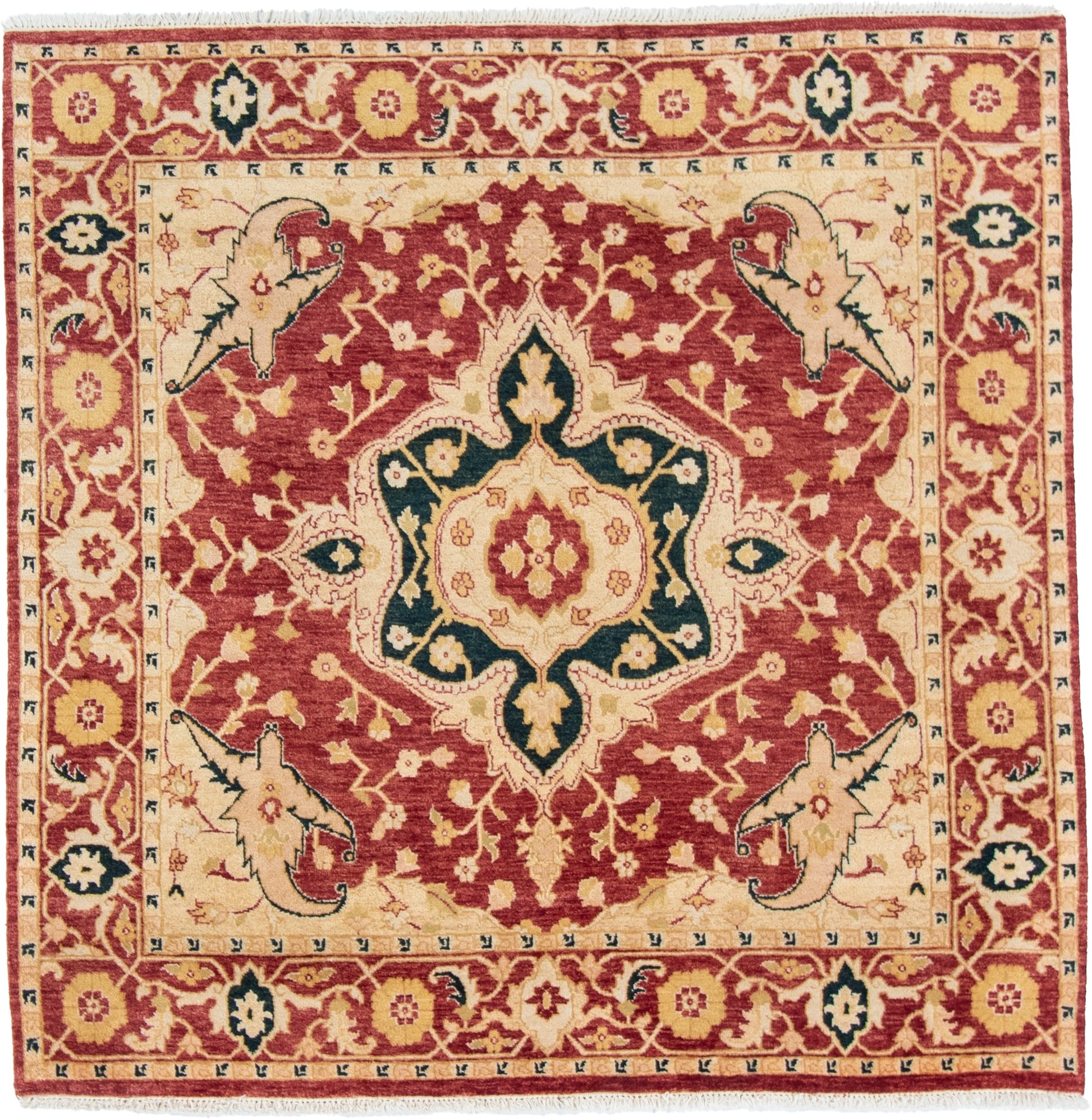 W 6.5 L 6.5 Serapie 100% Wool Hand-Woven Geometric Medalion Design - 51316