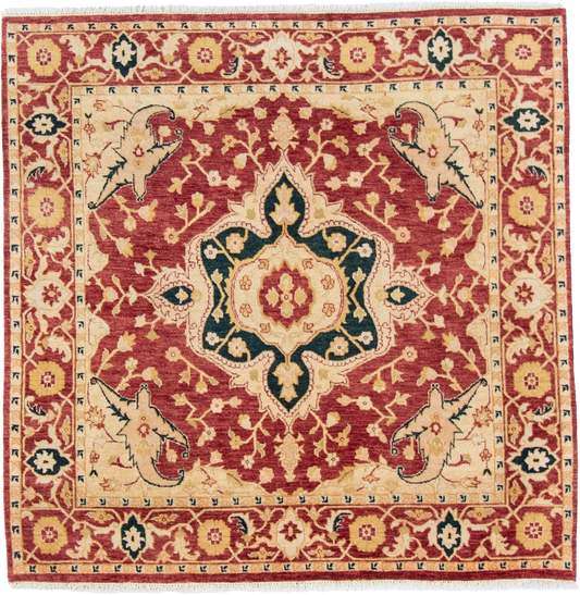 W 6.5 L 6.5 Serapie 100% Wool Hand-Woven Geometric Medalion Design - 51316
