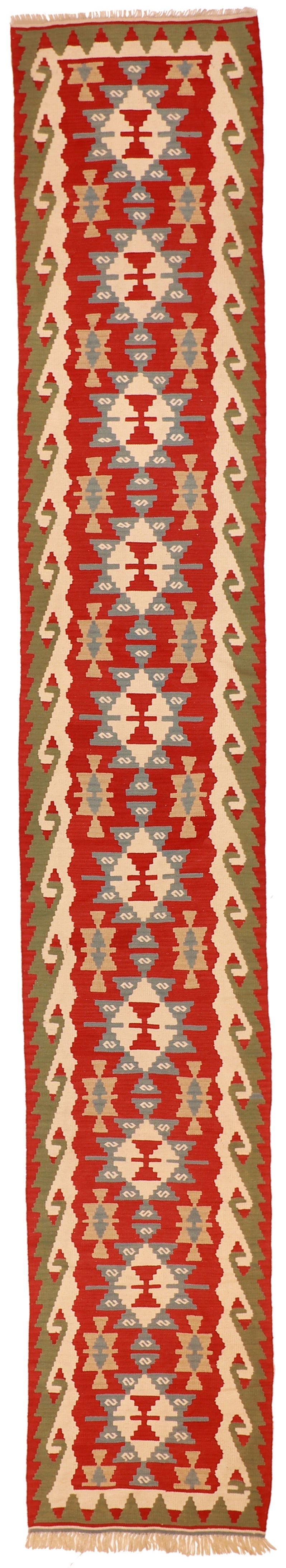 W 2.7 L 16.2 Kilim Runner 100% Wool Hand-Woven All-Over Design - 51447