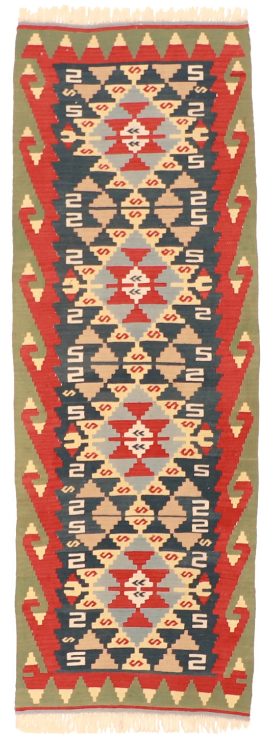 3.6 x 7.6 - Kilim Fine All Over Rectangle - Finest Hand-Made Quality Wool — 51503