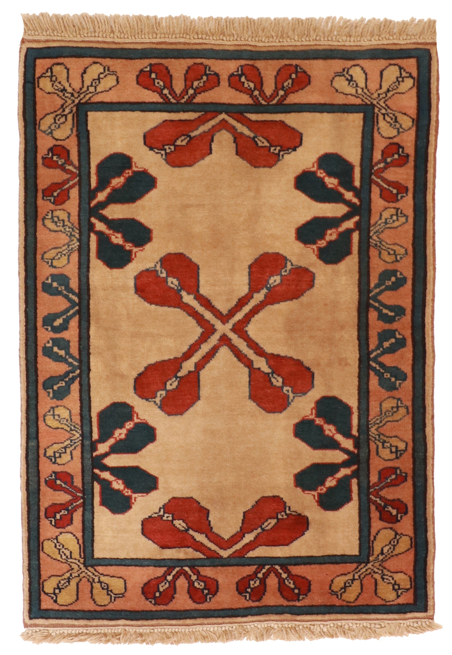 W 3.1 L 4.4 Kazak 100% Wool Hand-Woven Geometric Design - 51744