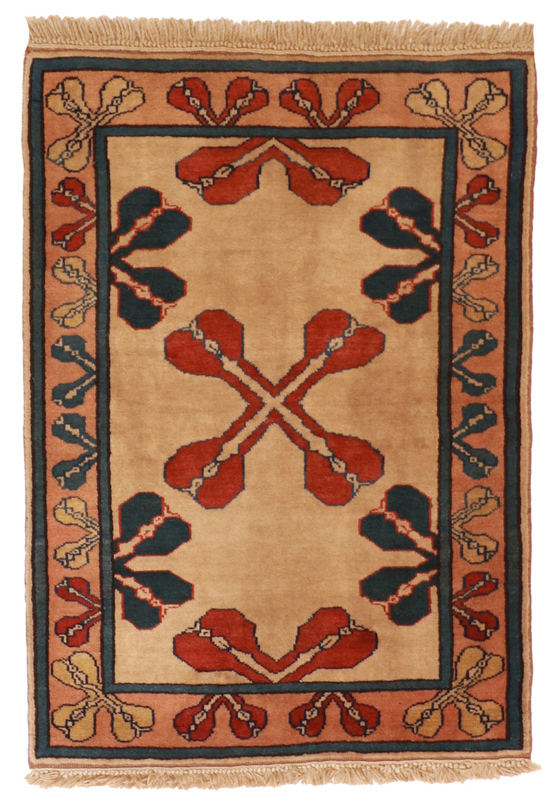 W 3.1 L 4.4 Kazak 100% Wool Hand-Woven Geometric Design - 51744