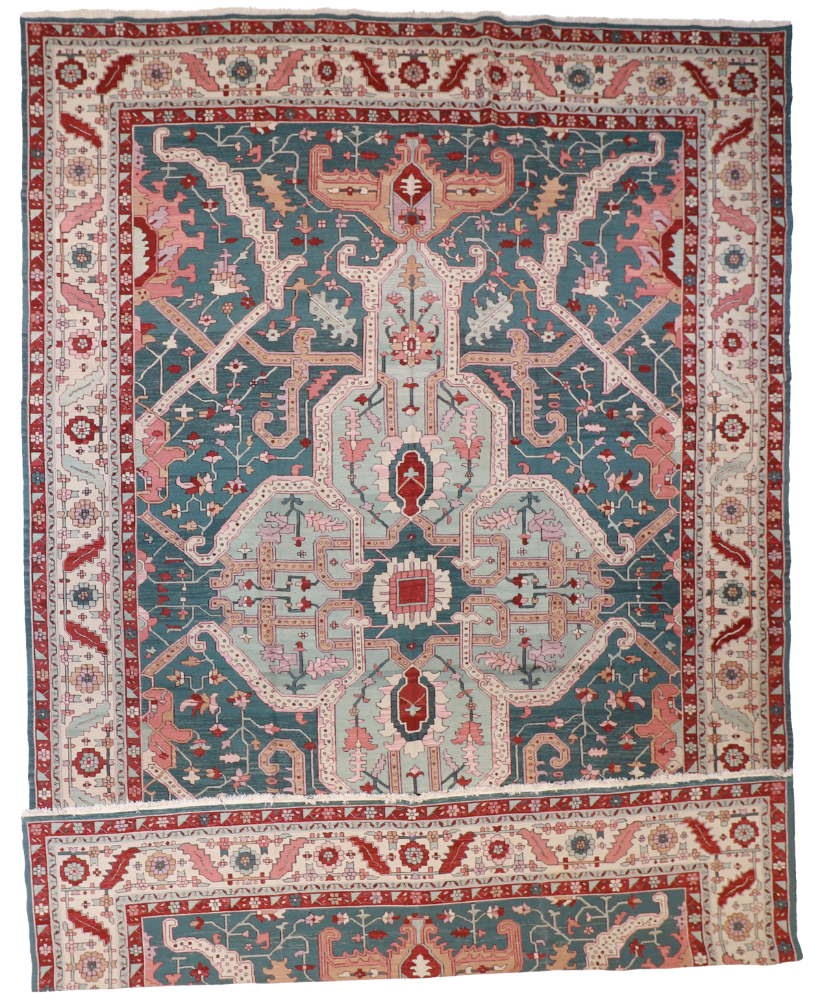 W 12.4 L 18.1 Sumak 100% Wool Hand-Woven Geometric Design - 51783