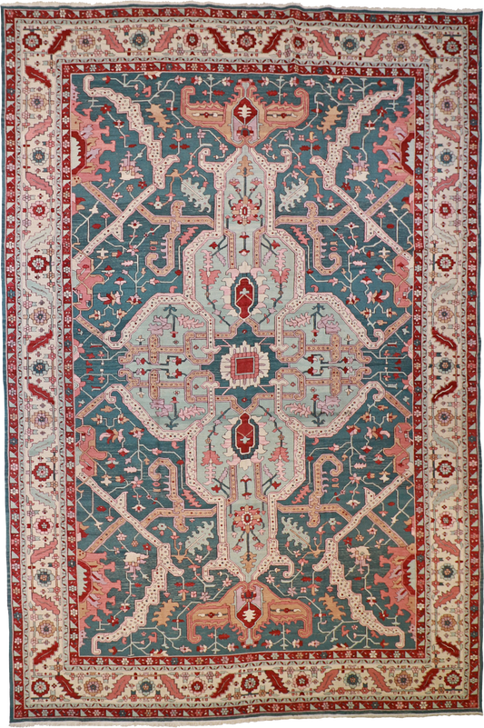 W 12.4 L 18.1 Sumak 100% Wool Hand-Woven Geometric Design - 51783