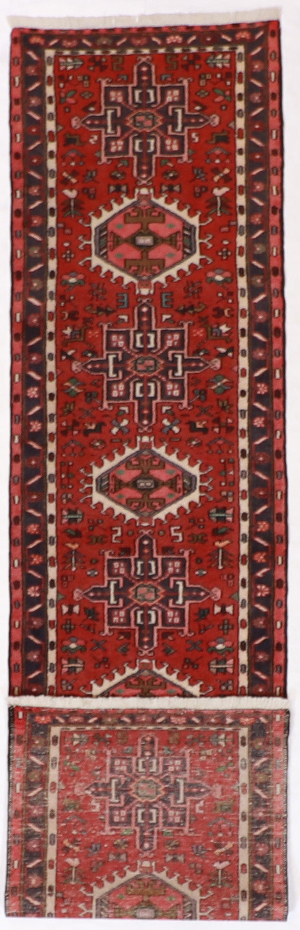 W 2.4 L 9.4 Karajeh Runner 100% Wool Hand-Woven All-Over Design - 52025