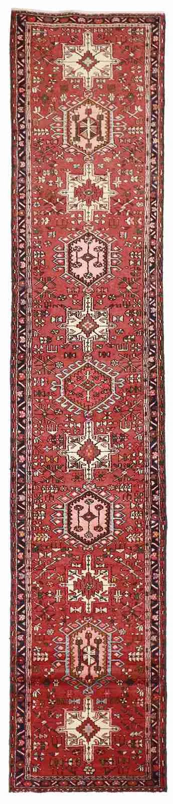 W 2.4 L 11.1 Karajeh Runner 100% Wool Hand-Woven Geometric Design - 52038