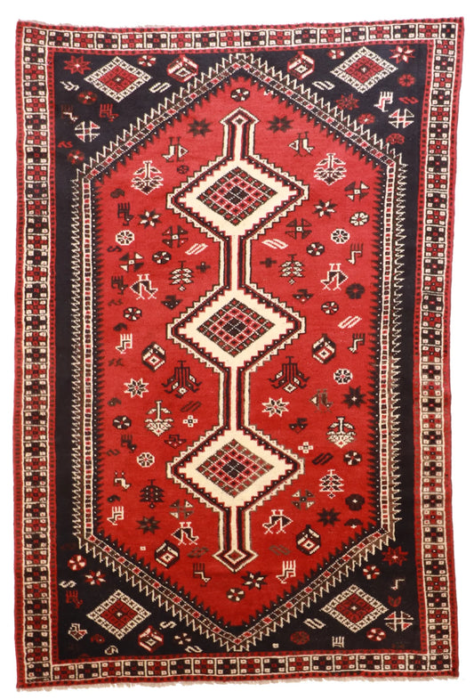 6x9 - Gashgai Wool Geometric Rectangle - Hand Knotted Rug — 52039