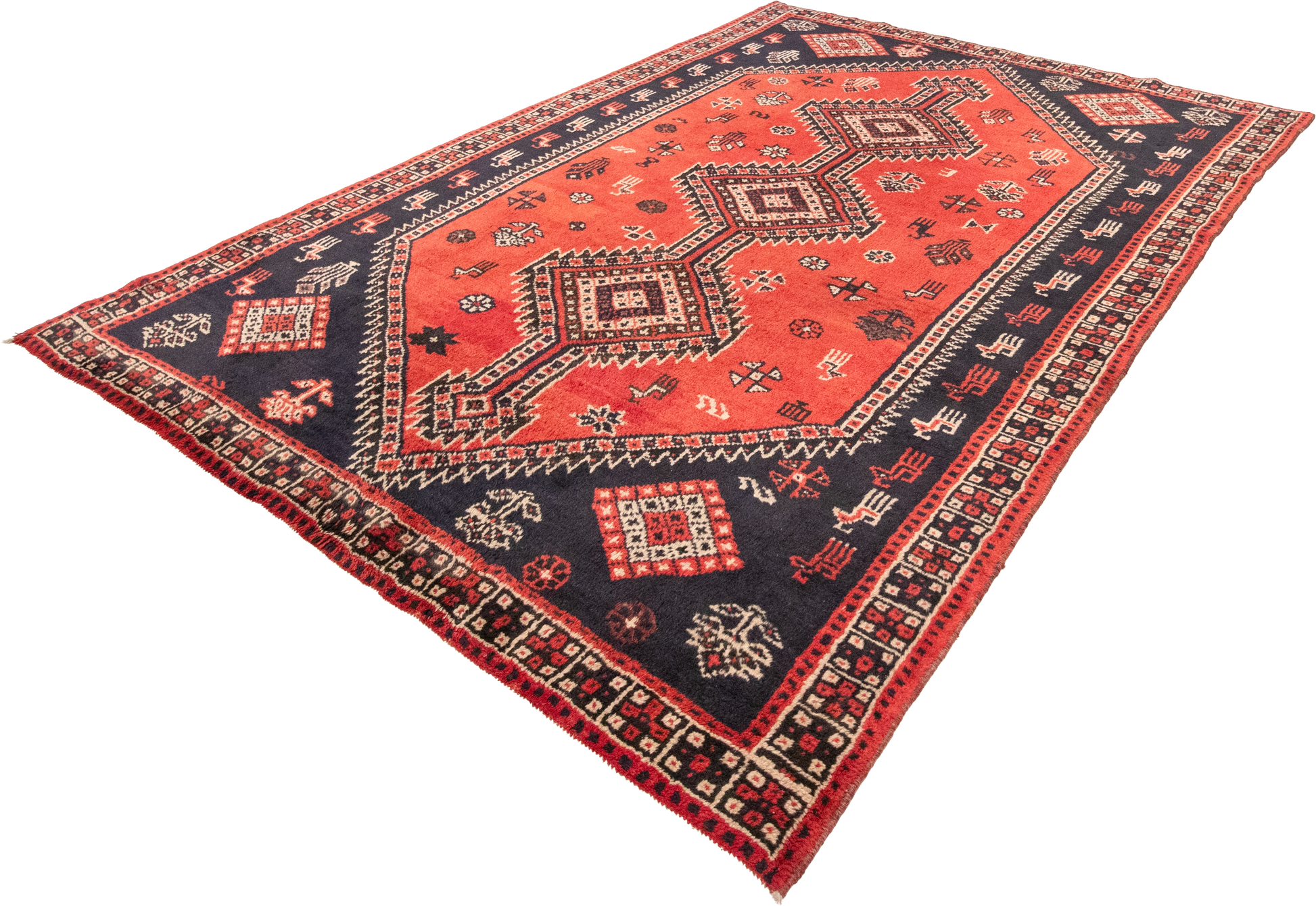 W 6.7 L 9.3 Gashgaie 100% Wool Hand-Woven Geometric Design - 52046
