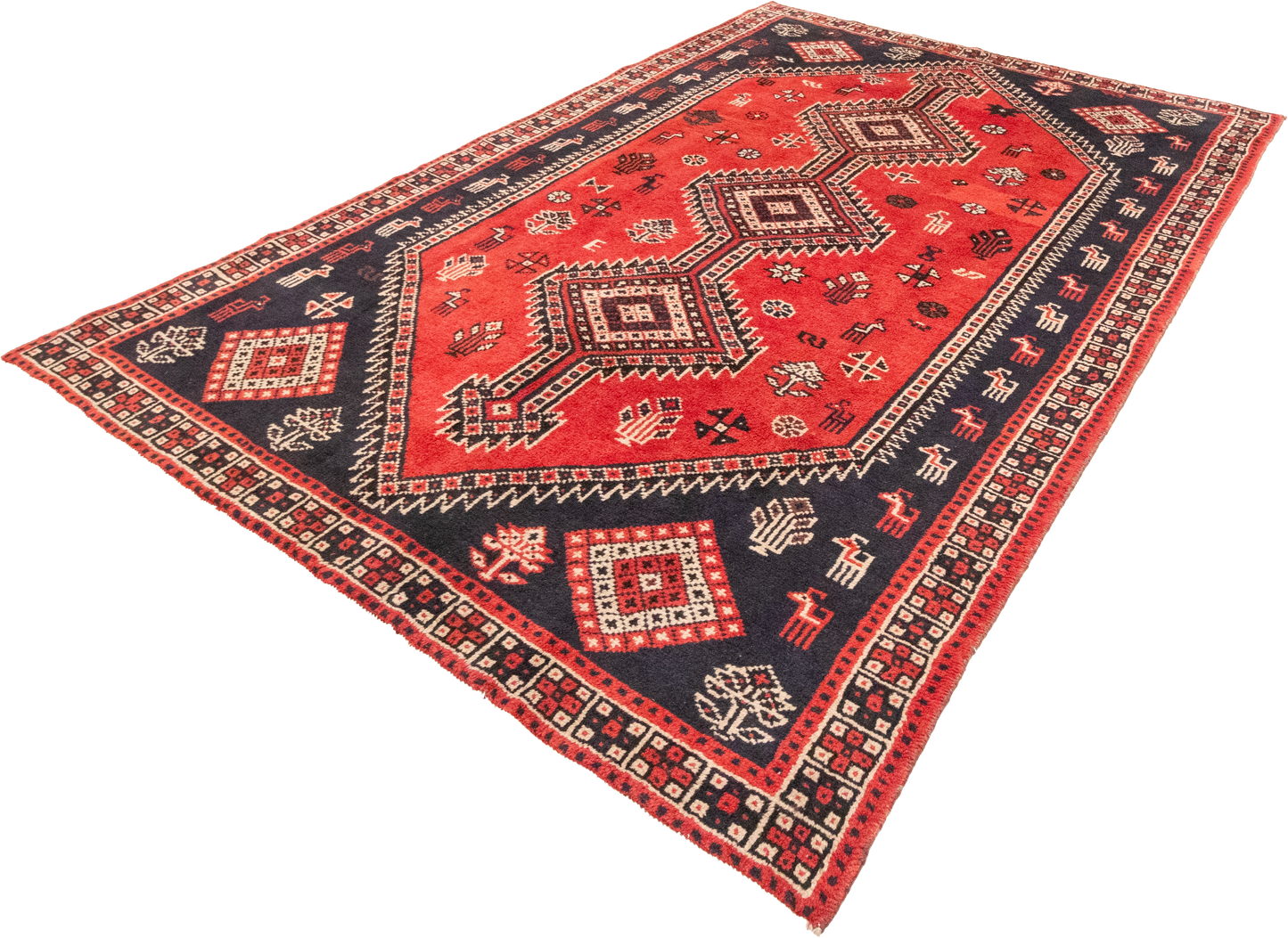 W 6.7 L 9.3 Gashgaie 100% Wool Hand-Woven Geometric Design - 52046