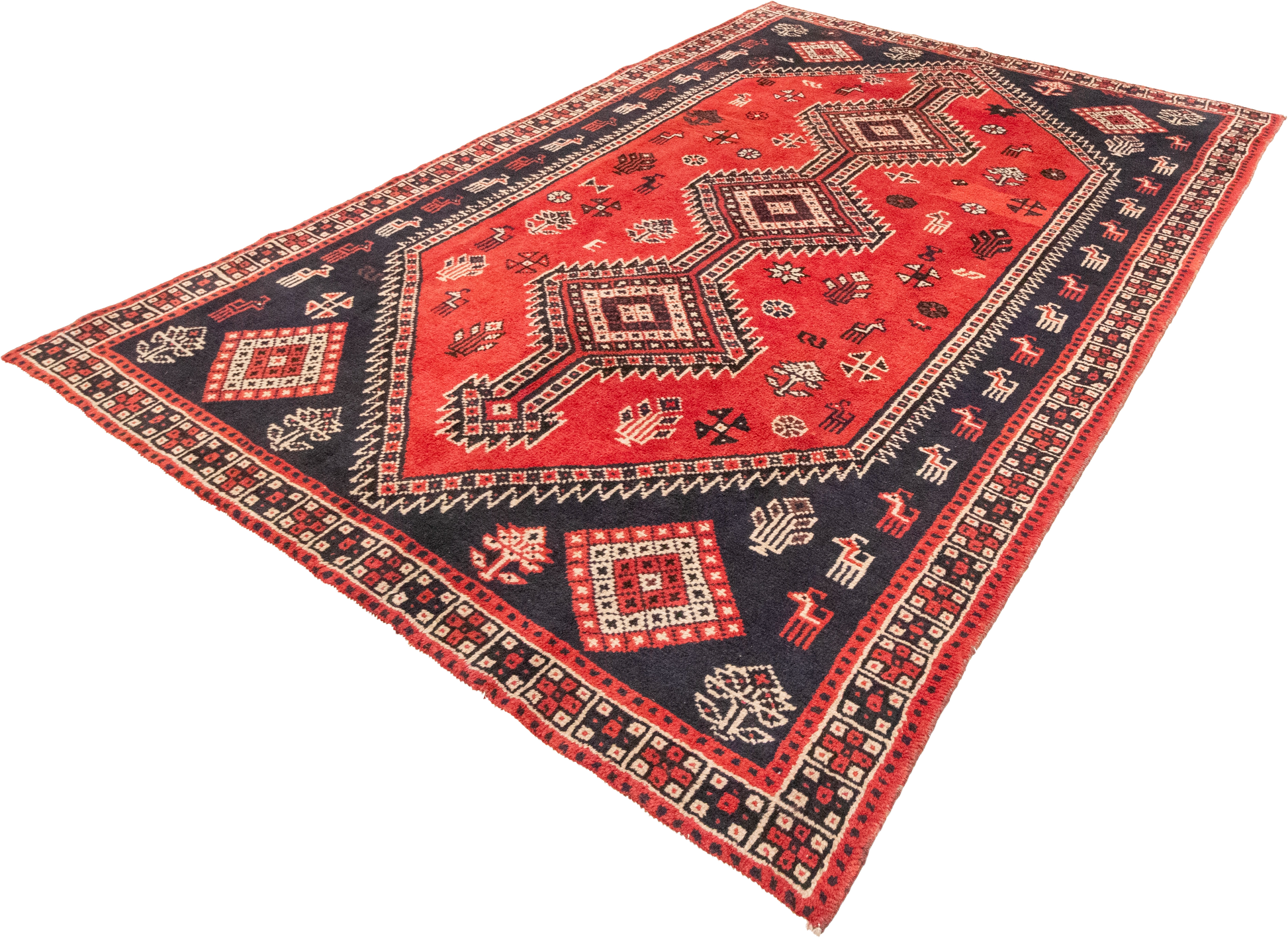 W 6.7 L 9.3 Gashgaie 100% Wool Hand-Woven Geometric Design - 52046