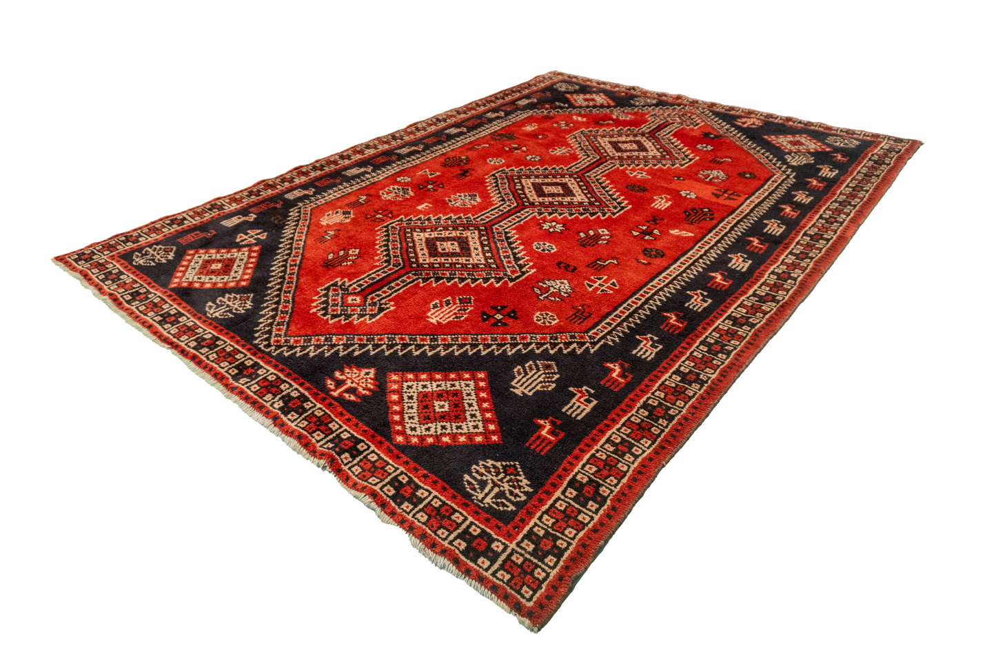 W 6.7 L 9.3 Gashgaie 100% Wool Hand-Woven Geometric Design - 52046