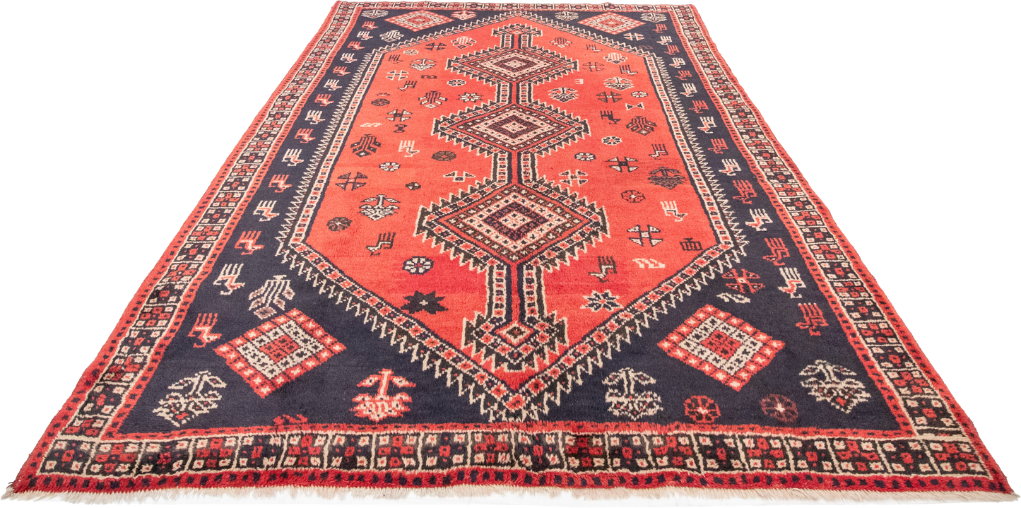 W 6.7 L 9.3 Gashgaie 100% Wool Hand-Woven Geometric Design - 52046