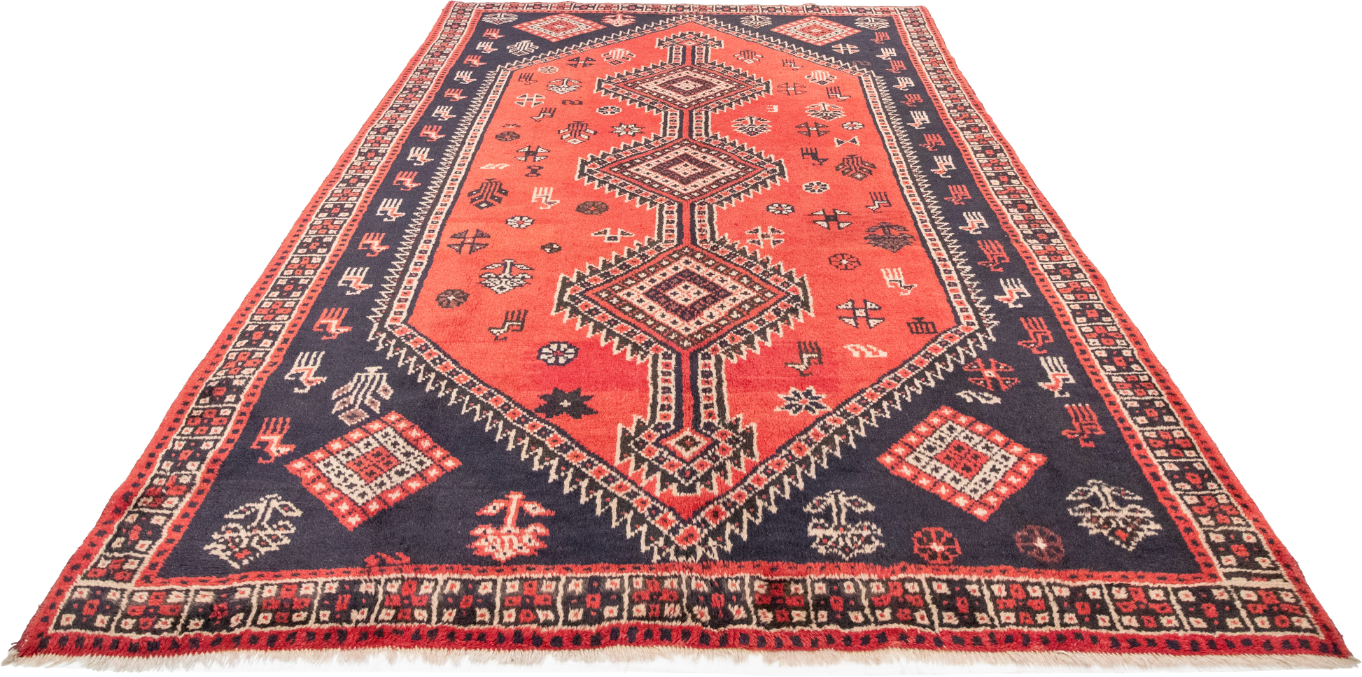 W 6.7 L 9.3 Gashgaie 100% Wool Hand-Woven Geometric Design - 52046