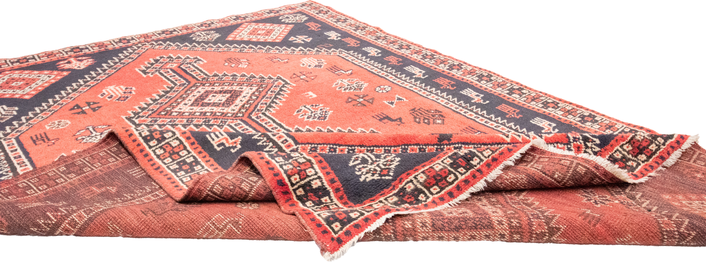 W 6.7 L 9.3 Gashgaie 100% Wool Hand-Woven Geometric Design - 52046
