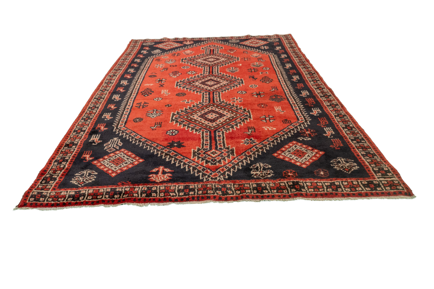 W 6.7 L 9.3 Gashgaie 100% Wool Hand-Woven Geometric Design - 52046