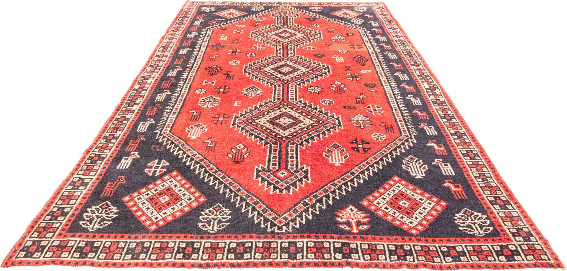 W 6.7 L 9.3 Gashgaie 100% Wool Hand-Woven Geometric Design - 52046