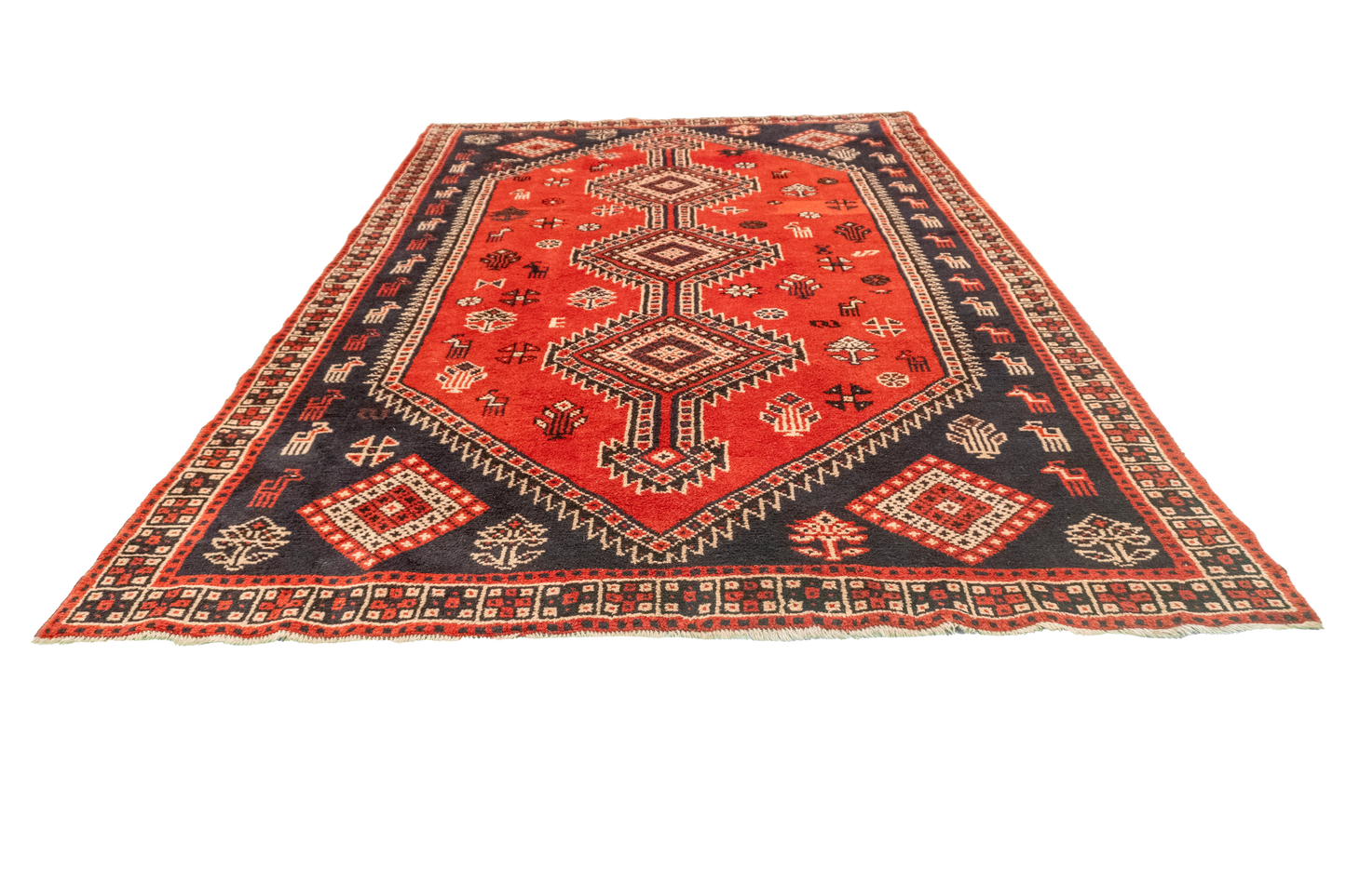W 6.7 L 9.3 Gashgaie 100% Wool Hand-Woven Geometric Design - 52046