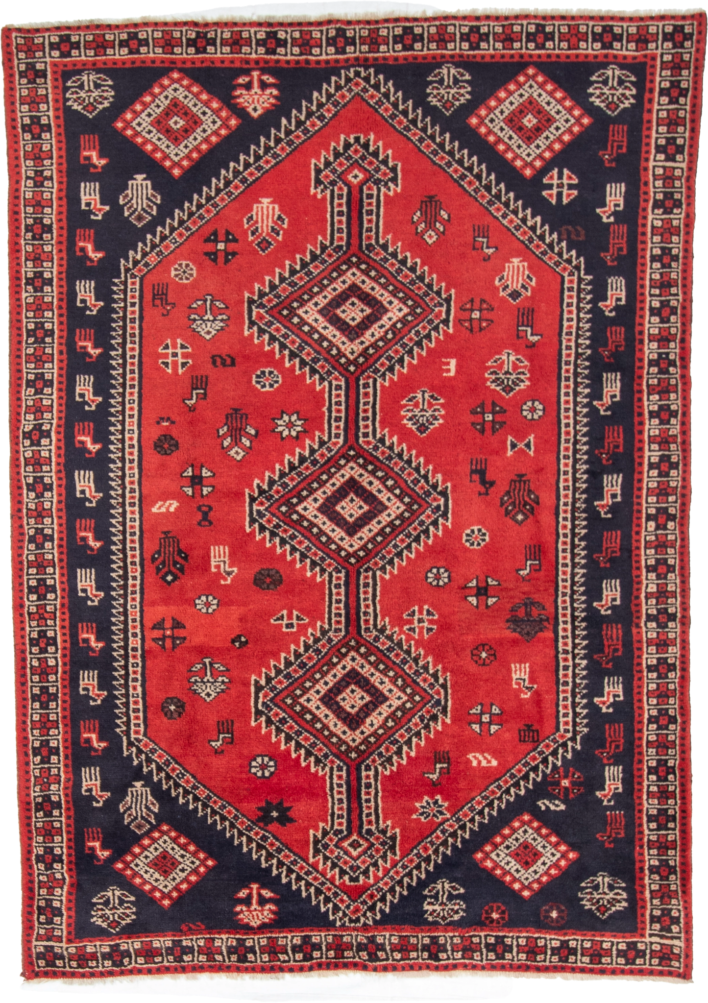 W 6.7 L 9.3 Gashgaie 100% Wool Hand-Woven Geometric Design - 52046