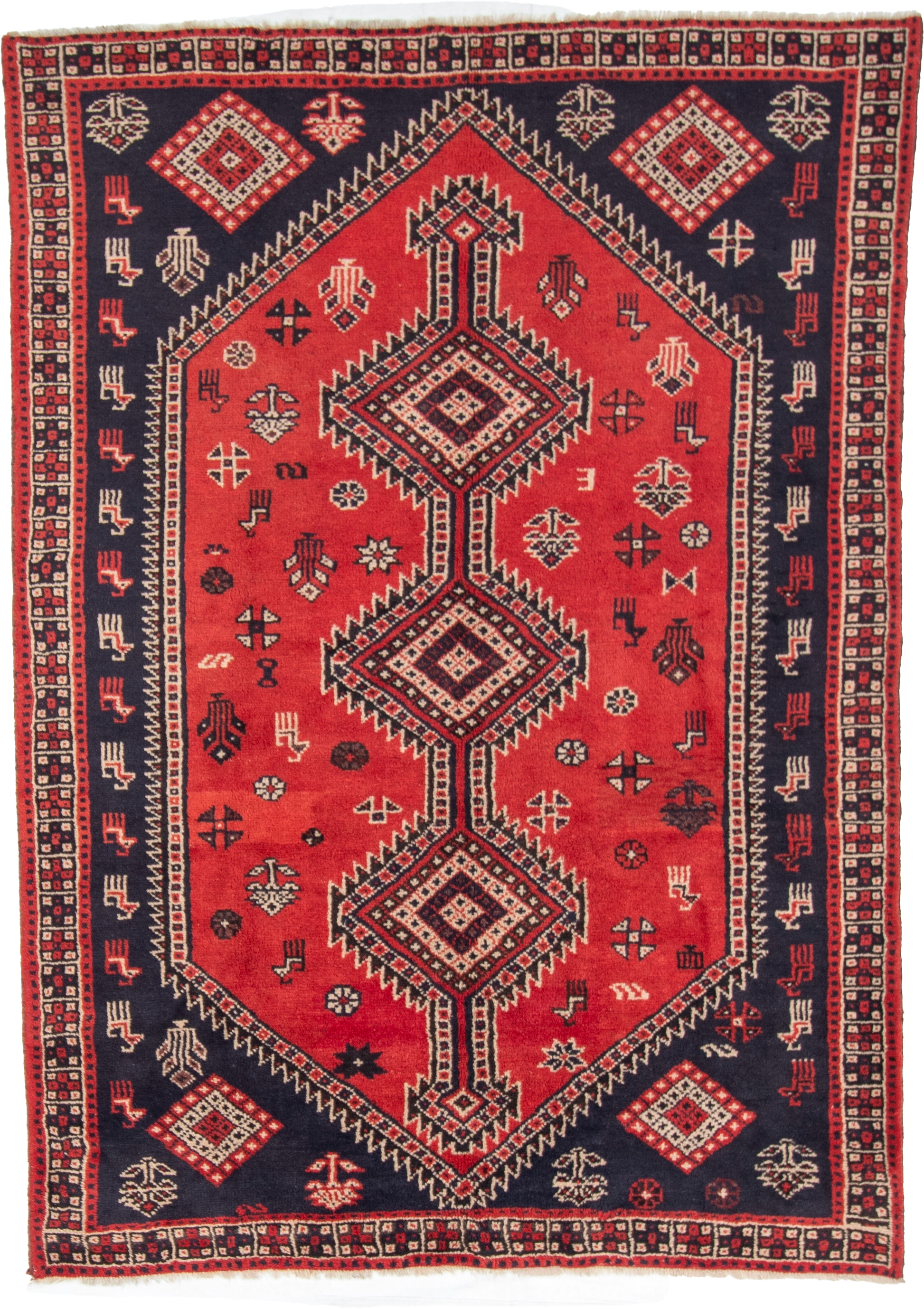 W 6.7 L 9.3 Gashgaie 100% Wool Hand-Woven Geometric Design - 52046