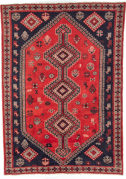 W 6.7 L 9.3 Gashgaie 100% Wool Hand-Woven Geometric Design - 52046