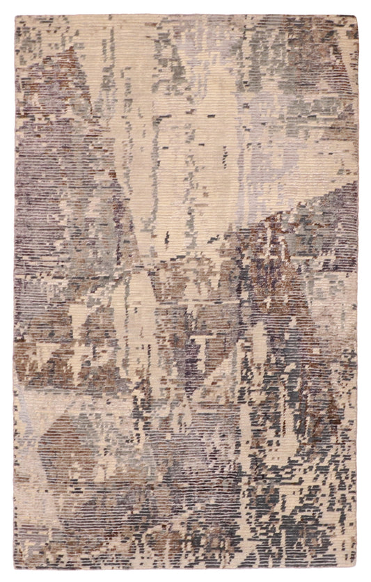 W 3 L 4.10 Modern Wool And Silk Blend Hand-Woven All-Over Design - 52057