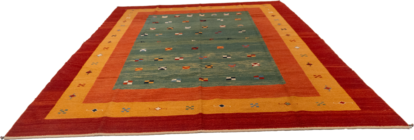 W 8.8 L 11.6 Sumak 100% Wool Hand-Woven All-Over Design - 52152